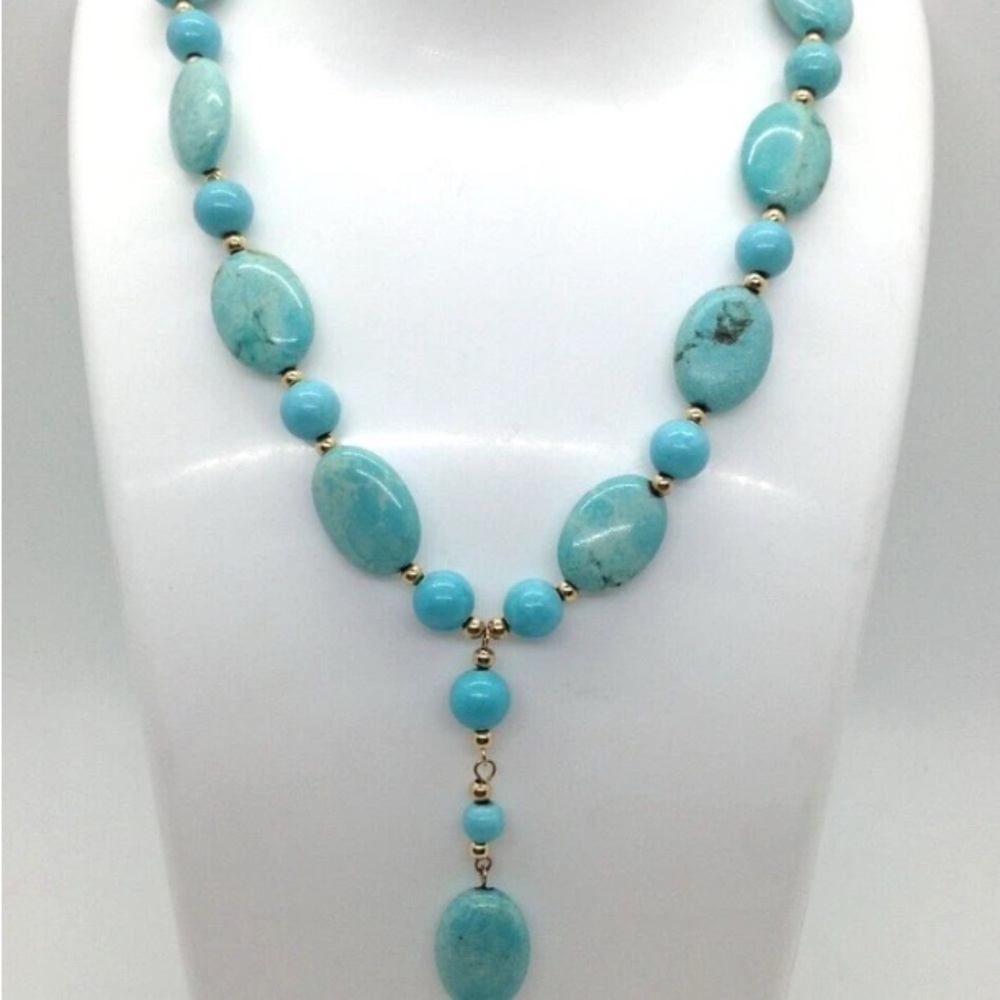 Elegant 14k Gold and Turquoise Beaded Necklace